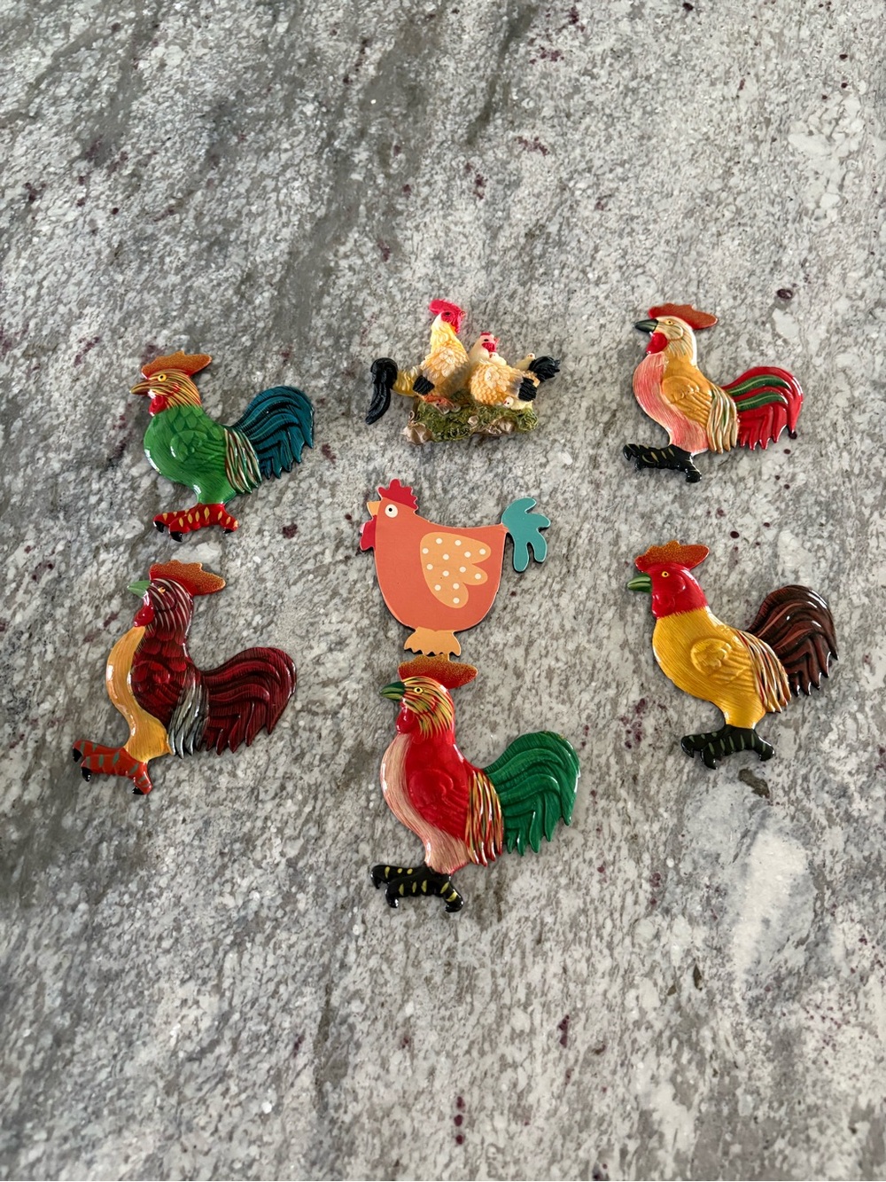 Rooster Chicken Fridge Magnet Lot of 7 Colorful Resin Kitchen Decor
